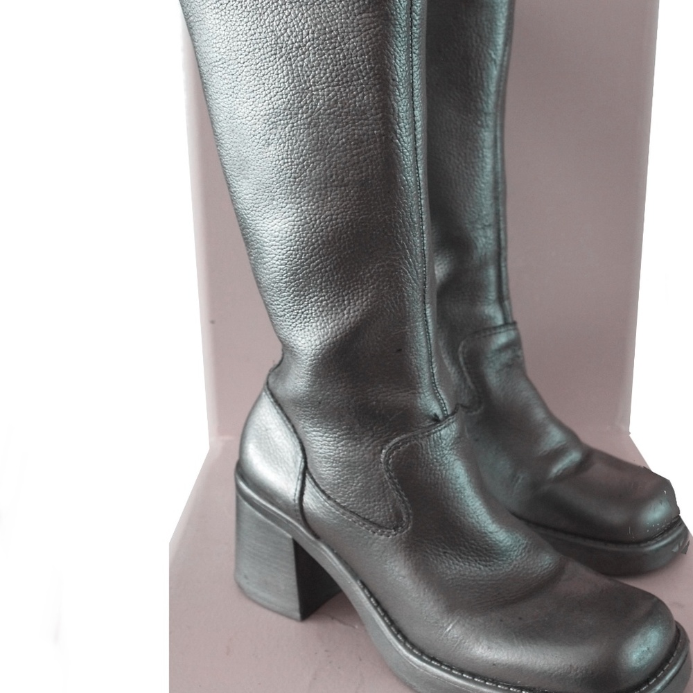 Vintage Leather Calf High Boots Painted Metallic